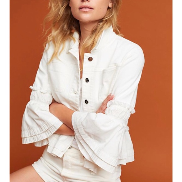 white ruffle denim jacket
